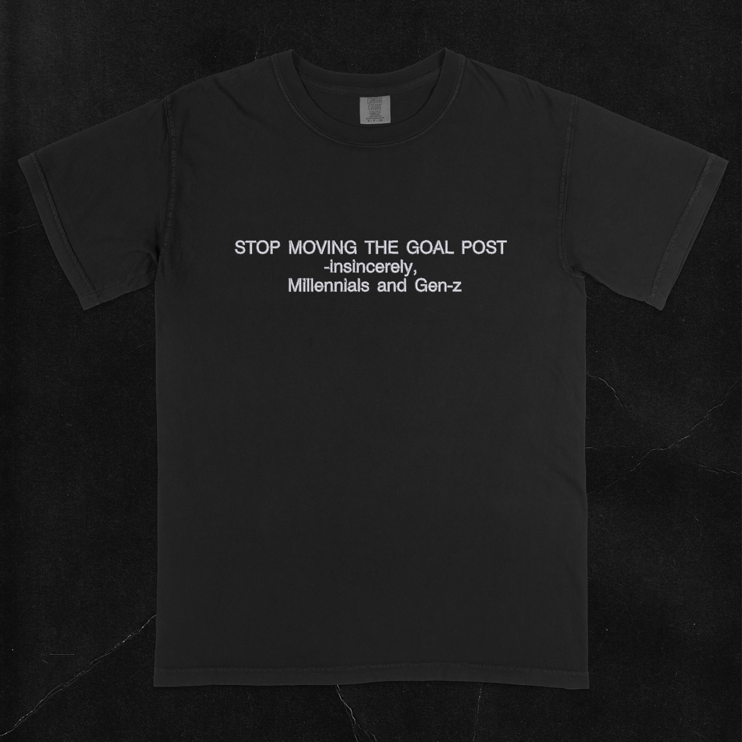Stop Moving The Goal Post Funny Embroidered Shirt | Traversing Levels