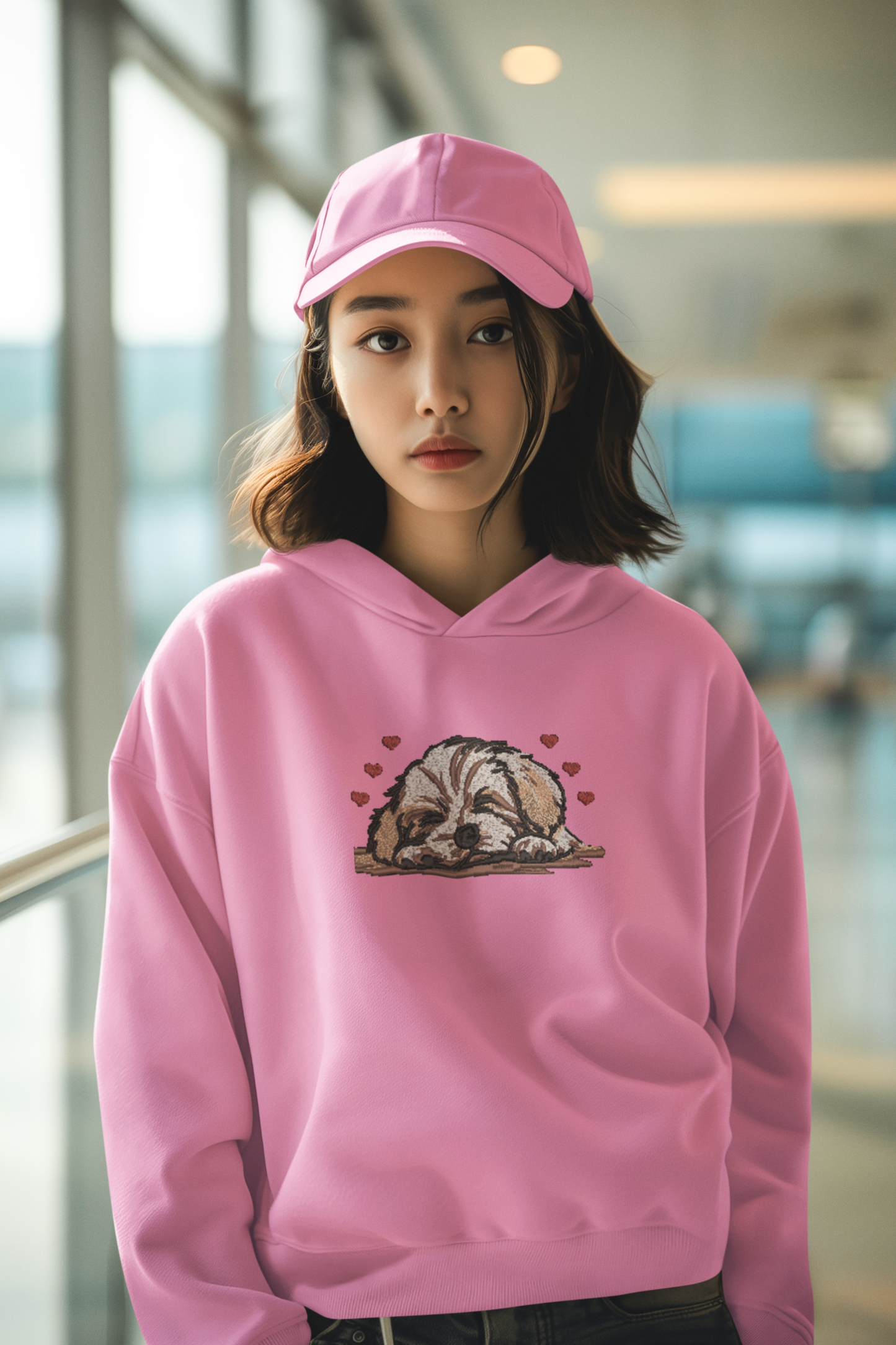 Sleeping Maltese Embroidered Hoodie | Traversing Levels