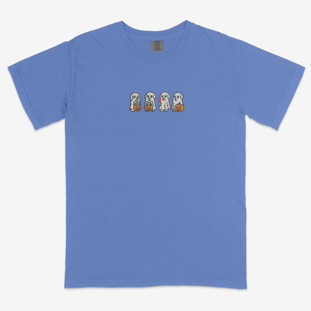 Spooky Ghost Dog Embroidered Funny T-Shirt- Fall| Traversing Levels
